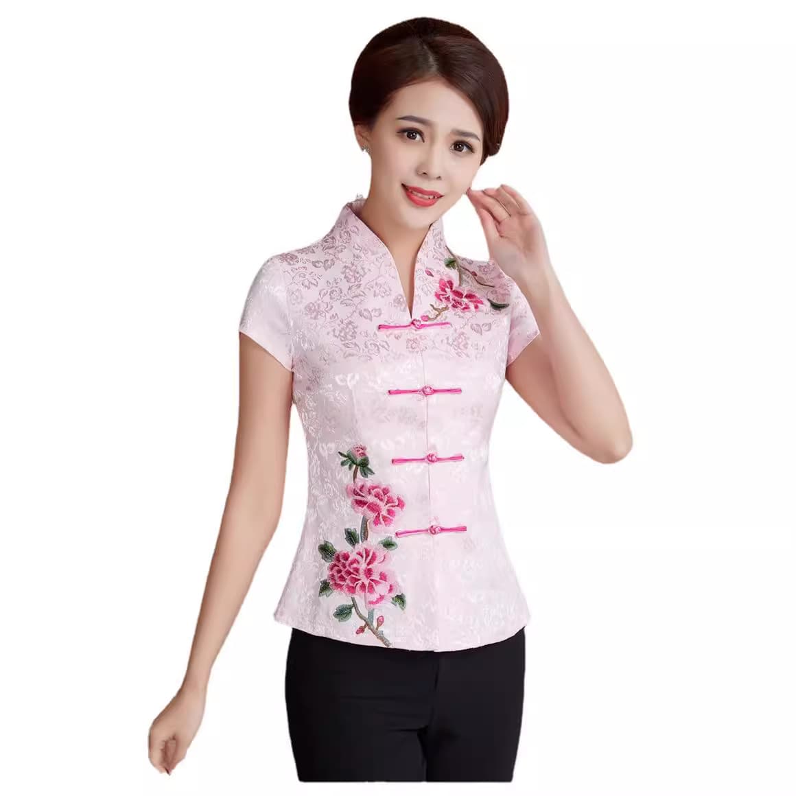 Summer Hanfu, cheongsam, ethnic overall, with short sleeve, Chinese style, for middle age, ethnic style 4