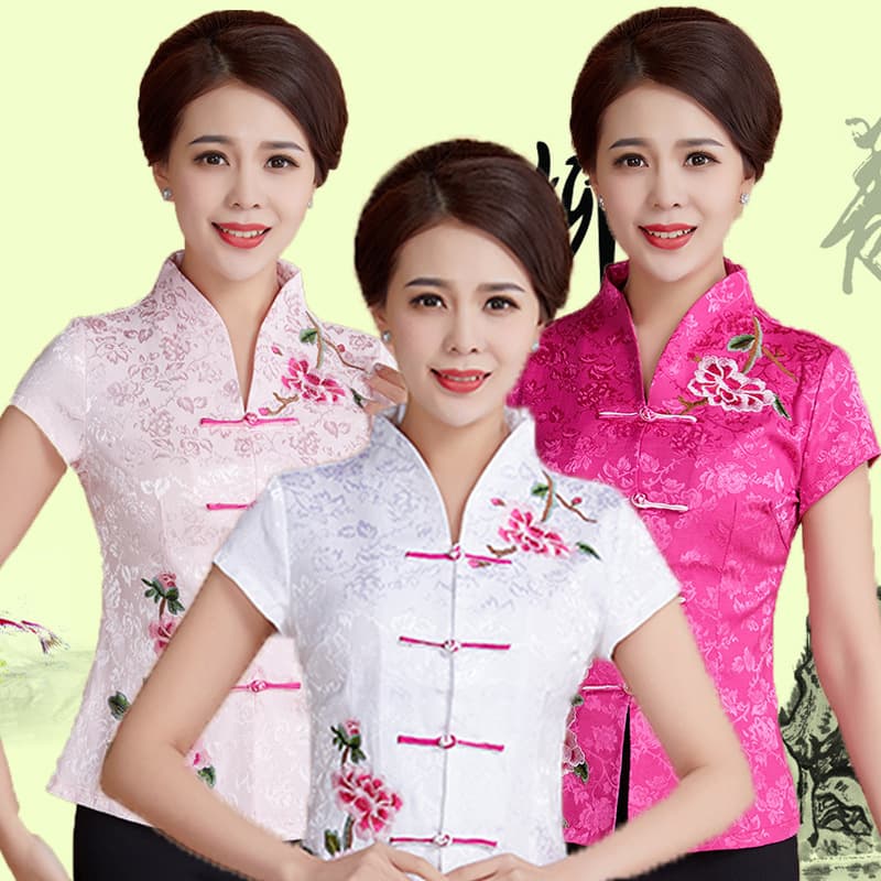Summer Hanfu, cheongsam, ethnic overall, with short sleeve, Chinese style, for middle age, ethnic style 1