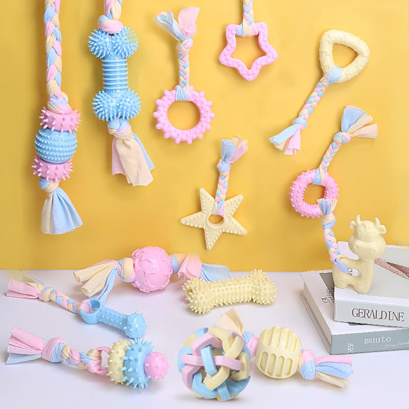 Manufacturer wholesale dog pet cotton toys wholesale knotted pet teeth cleaning toys TPR teething dog toys 1