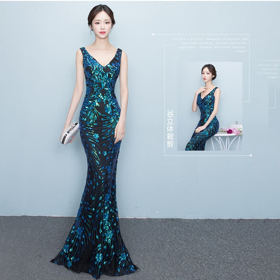 Summer fitted long fashionable evening dress, "fish tail" cut 3
