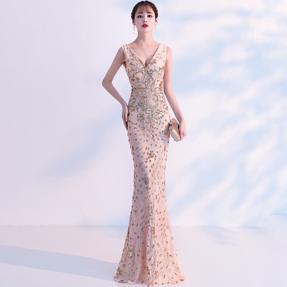 Summer fitted long fashionable evening dress, "fish tail" cut 4