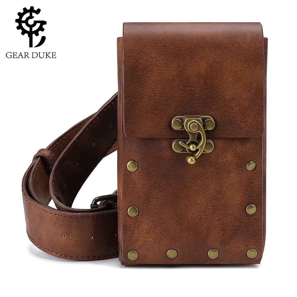 Brown mobile phone, sports wallet for leisure, small belt bag, punk style
