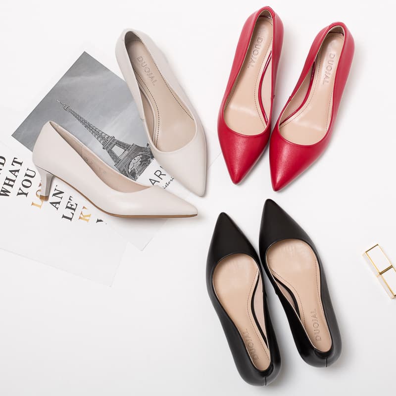 Women's high heels, shoes low-cut stiletto heels, genuine leather, low heel, plus size 2