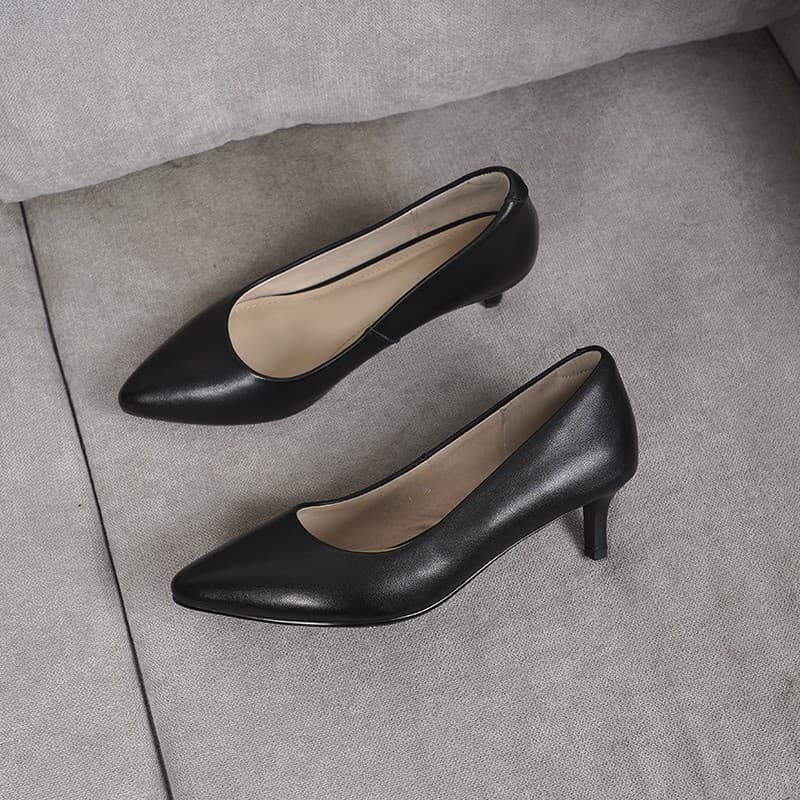 Small heel women's shoes genuine leather spring low heel 3-5cm high heels women's leather shoes shallow mouth large size stiletto low heel work shoes