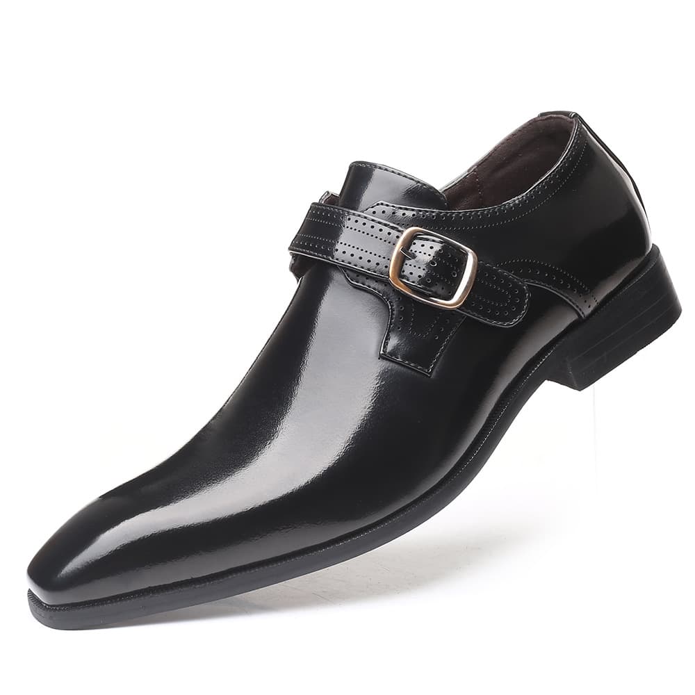 2025 new men's pointed toe British men's leather shoes buckle low heel single shoes large size gentleman men's shoes cross-border 2