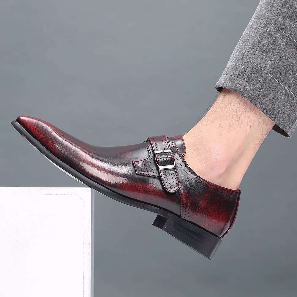 2025 new men's pointed toe British men's leather shoes buckle low heel single shoes large size gentleman men's shoes cross-border 3
