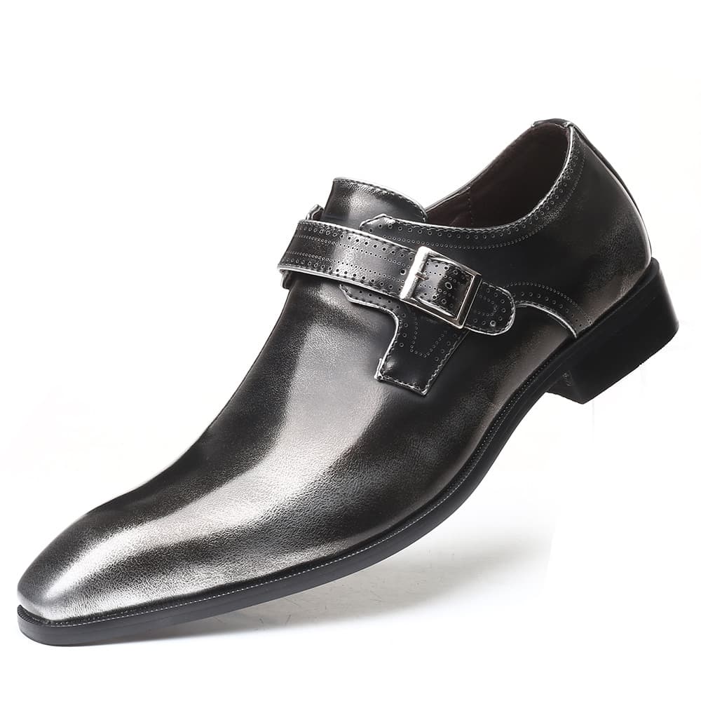 2025 new men's pointed toe British men's leather shoes buckle low heel single shoes large size gentleman men's shoes cross-border 4
