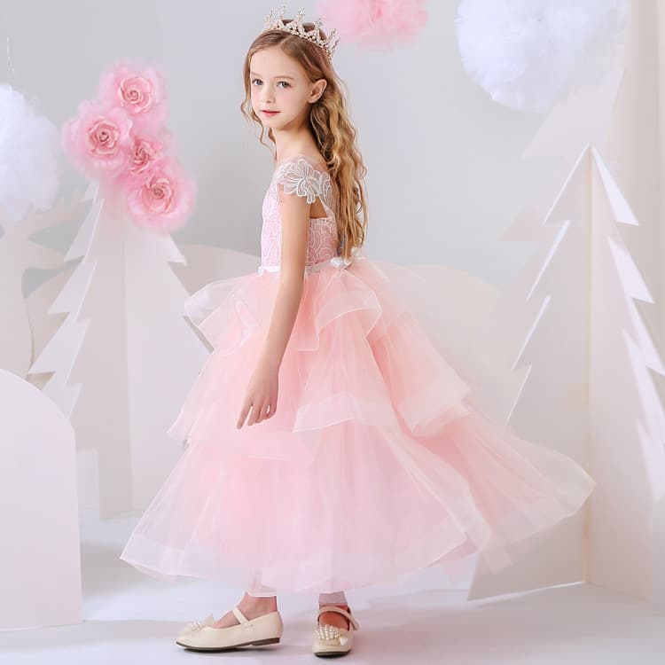 White children's long dress, small princess costume, brand piano performance costume, tulle, Birthday gift 3