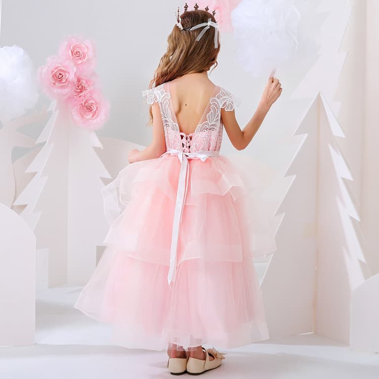 White children's long dress, small princess costume, brand piano performance costume, tulle, Birthday gift 4