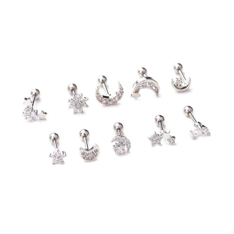 (Cross-border trading), earrings with zircon stainless steel, creative piercing, micro incrustation, flowered 5