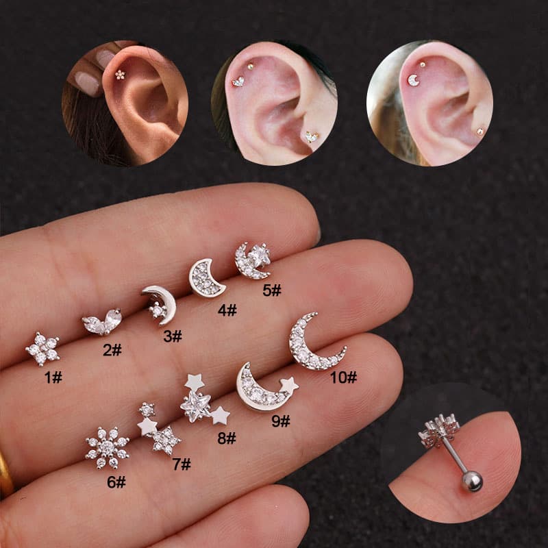 (Cross-border trading), earrings with zircon stainless steel, creative piercing, micro incrustation, flowered 1