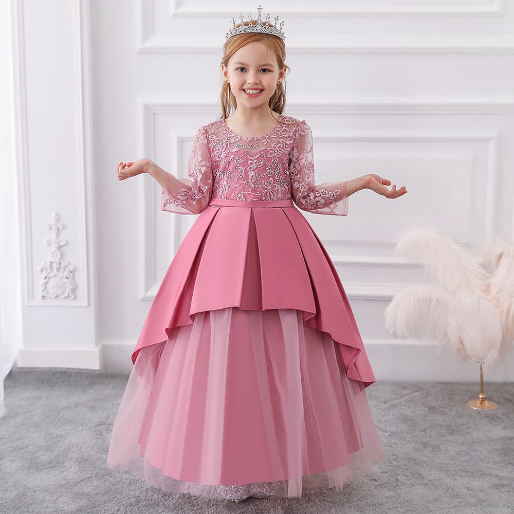 Small princess costume, long-sleeve, piano performance costume, evening dress, Amazon 1