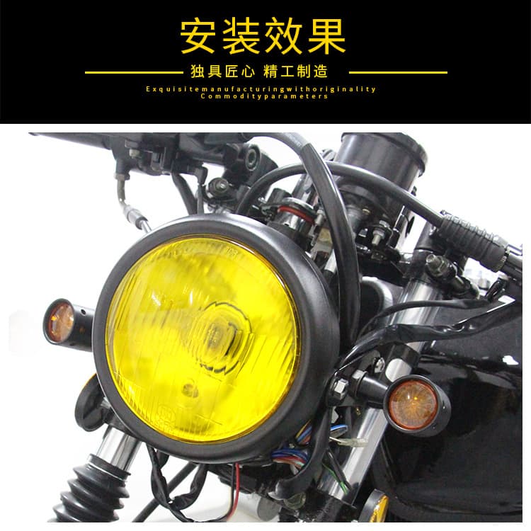 Exclusive for foreign trade motorcycle headlights CG125 modified retro headlights GN125 retro black shell round headlights 5