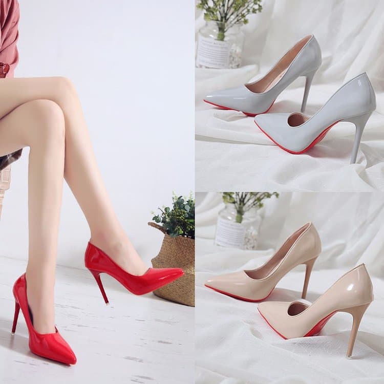 Single shoe female 2023 new women's shoes spring and autumn European and American style pointed -headed patent leather fashion high -heeled shoes female wholesale 43 yards