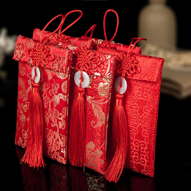 [Manufacturer] Fabric red envelope bag, wedding red envelope, modified lipstick red envelope, ancient coin collection, satin embroidery brocade red envelope 3