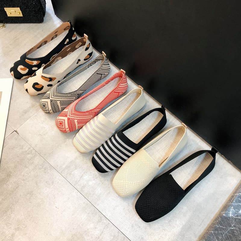 Manufacturer direct supply of knitted soft sole beanie shoes flying woven shoes for women flat sole spring breathable shallow mouth single princess shoes 2