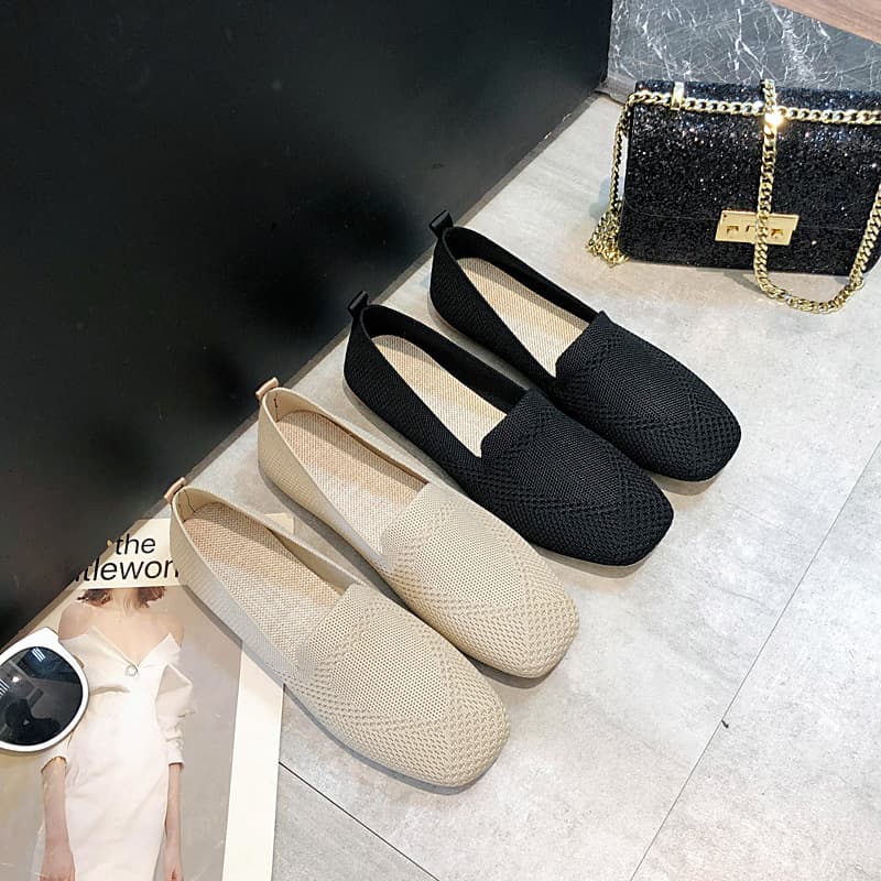 Manufacturer direct supply of knitted soft sole beanie shoes flying woven shoes for women flat sole spring breathable shallow mouth single princess shoes 4