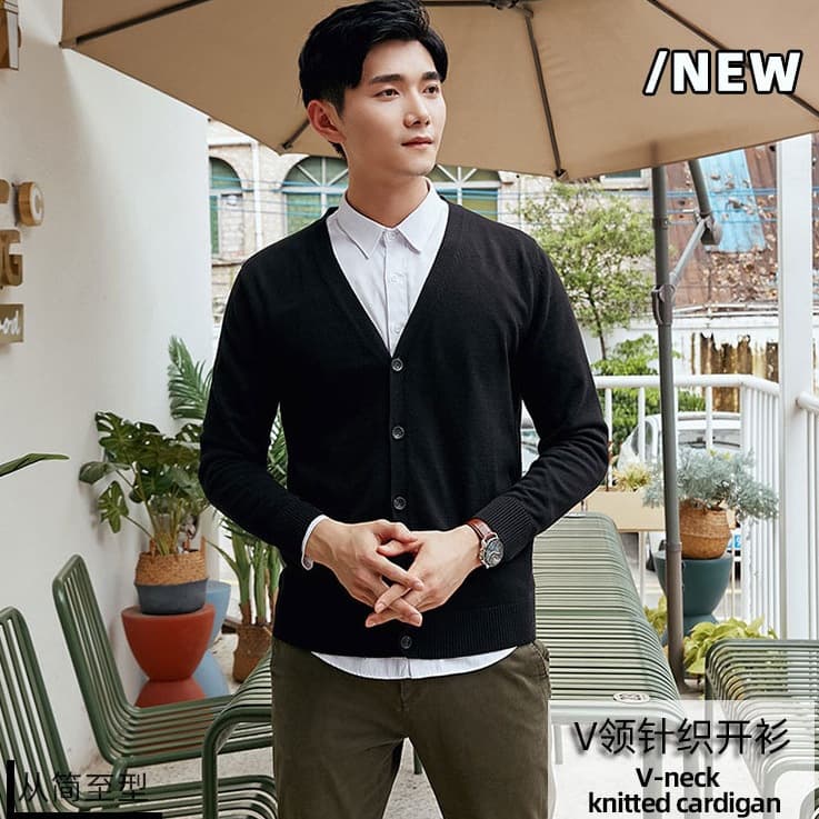 Demi-season cotton sweater, fitted cardigan, long-sleeve, jacket, 100% cotton, Korean style, V-neckline 1