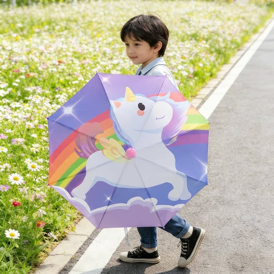 (Wholesale), umbrella, cartoon children's automatic cute hairpins for men and women for kindergarten 4