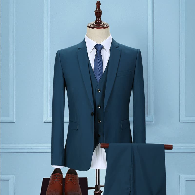 Men's green set, classic suit jacket, wedding dress, 3 piece set, Korean style 2