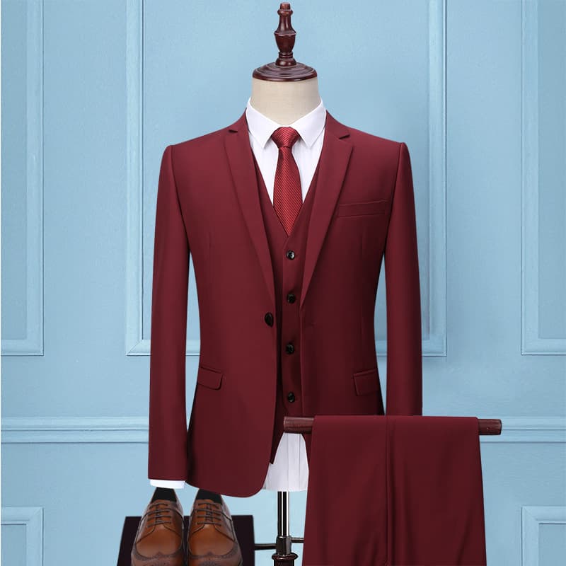 Men's green set, classic suit jacket, wedding dress, 3 piece set, Korean style 4
