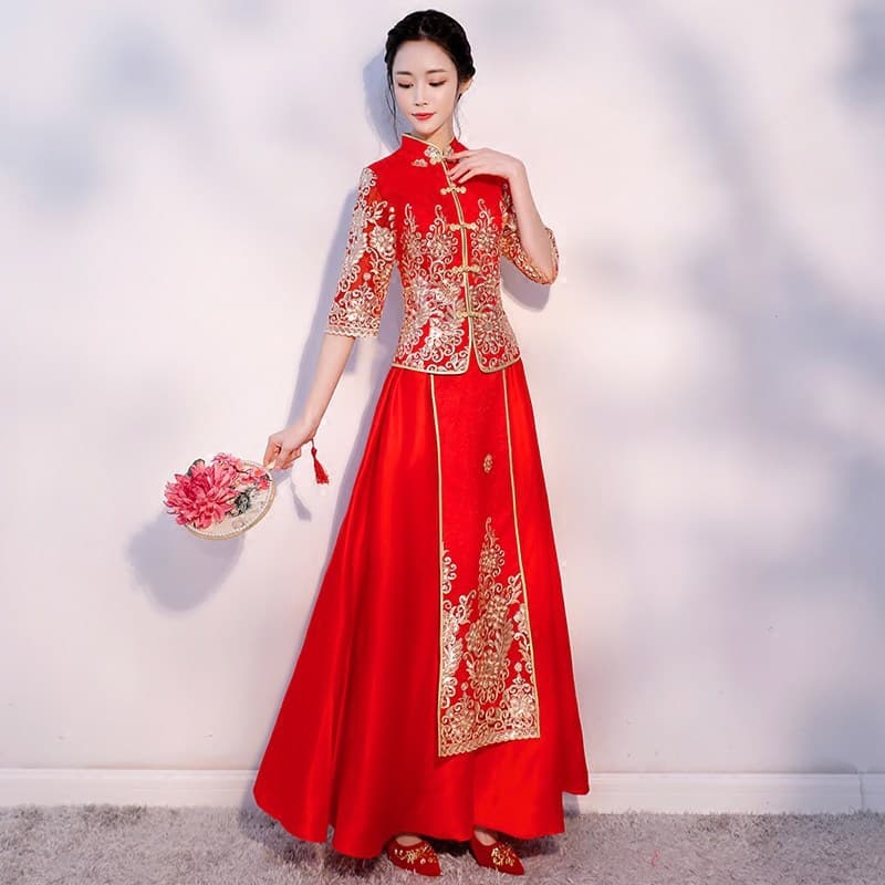 Suhe traditional wedding dress, evening dress, cheongsam for bride, 2020, Chinese style 3