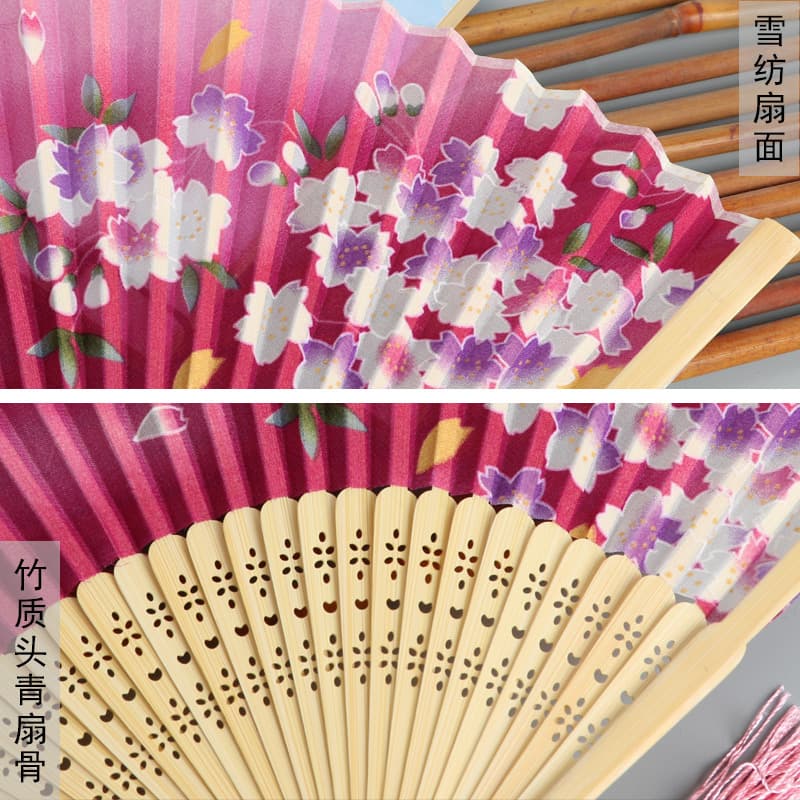 Chinese style dance fan folding fan Japanese -style craft gift bamboo fan advertisement fan silk cloth ancient style folding fan wholesale 2