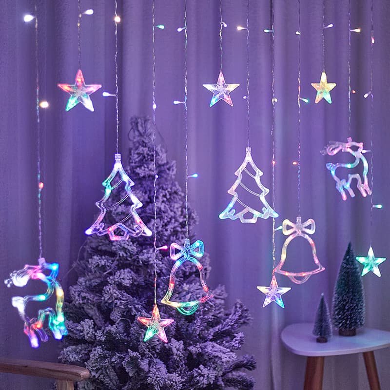 InsLED colorful five-pointed star lights Christmas tree bell shape curtain lights room decoration lights holiday decoration indoor 2