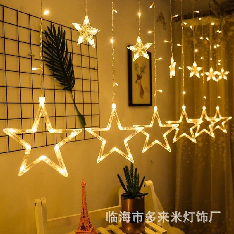 InsLED colorful five-pointed star lights Christmas tree bell shape curtain lights room decoration lights holiday decoration indoor 4