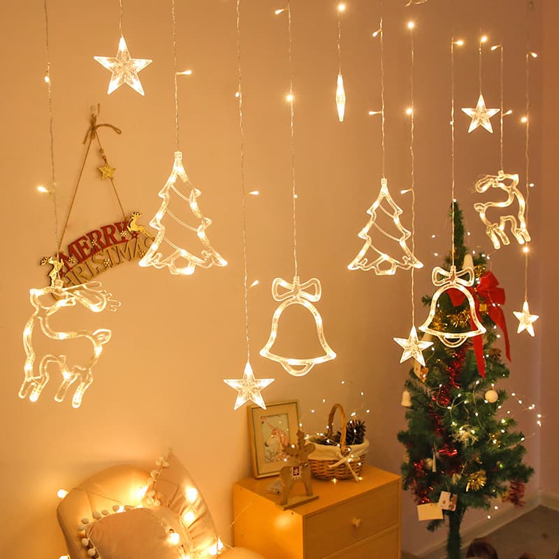 InsLED colorful five-pointed star lights Christmas tree bell shape curtain lights room decoration lights holiday decoration indoor 1