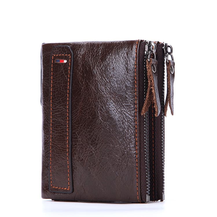 Leather short fashionable wallet with zipper, anti-theft, genuine leather 3