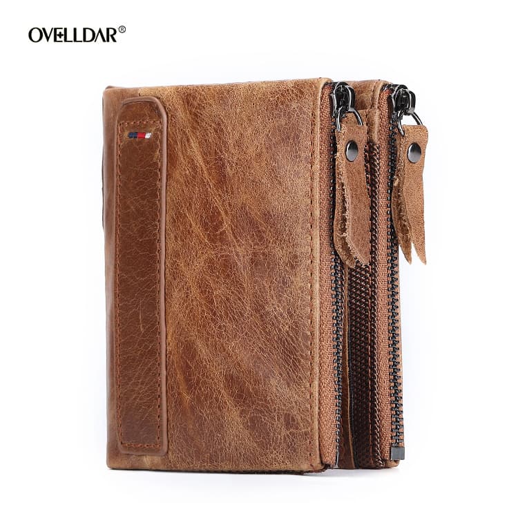 Leather short fashionable wallet with zipper, anti-theft, genuine leather 1