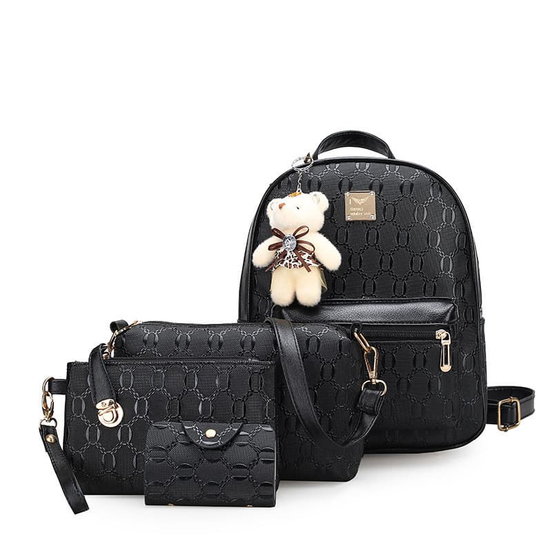 Set, capacious backpack, one-shoulder bag, travel bag, with little bears, 4 piece set, European style