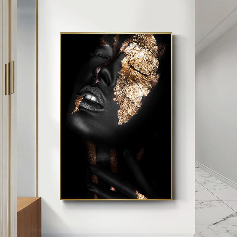 Shenzhen Factory African Black Gold Woman Canvas Painting Core Naavia Modern Light Luxury living room decorative painting 1