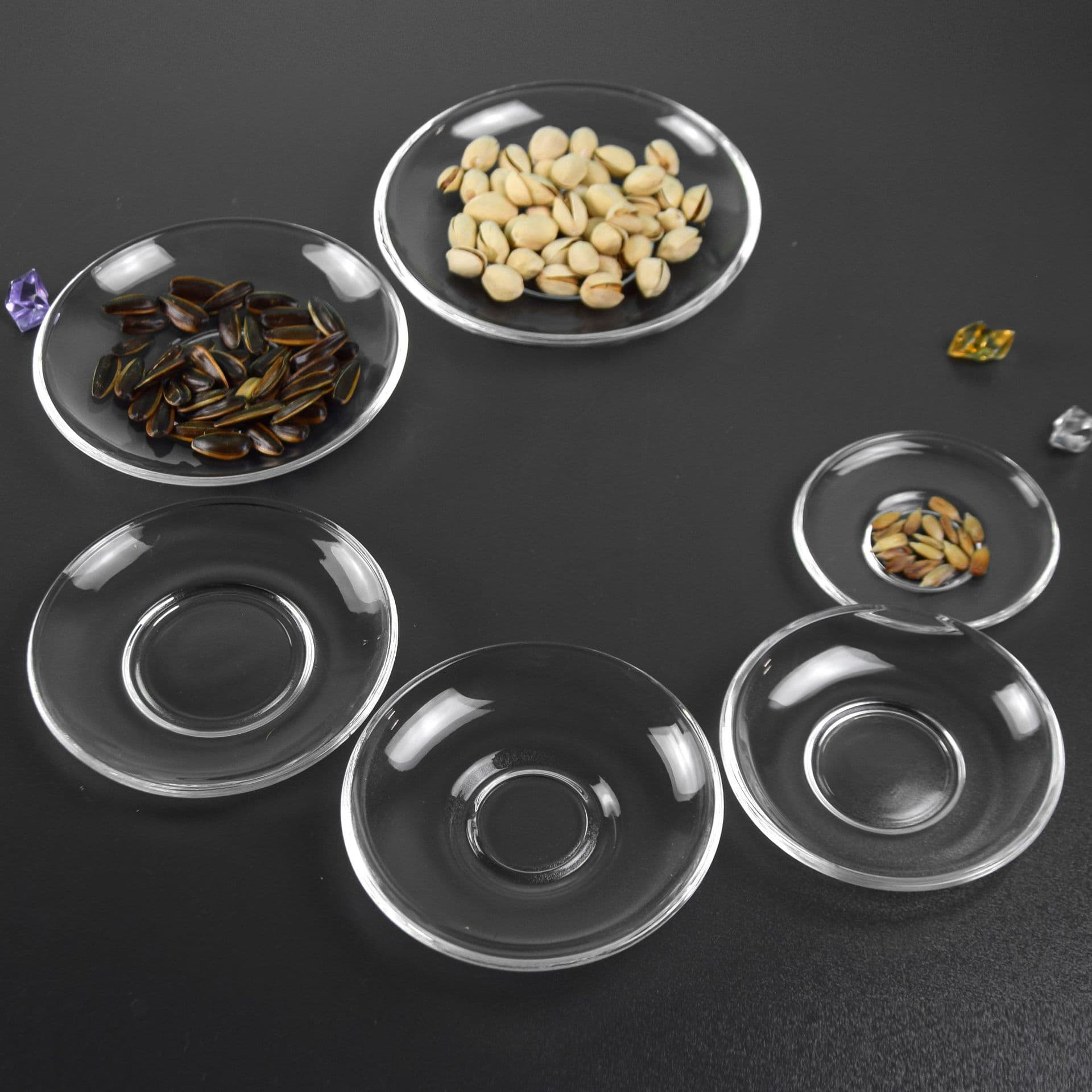 Factory wholesale, transparent thickened glass dish refined white ingredients round snack disc 1