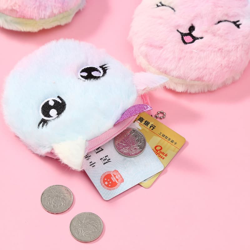 Creative cartoon wallet, key bag, keychain, pendant, card holder, children's plush cards, new collection, unicorn, cat 2