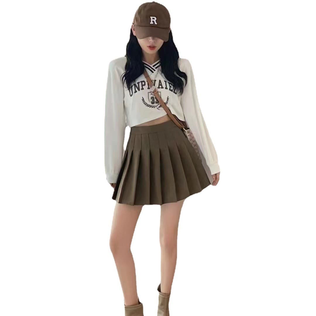 Pleated skirt, mini-skirt, protective underware, high waist, A-line, fitted, for teenagers 5