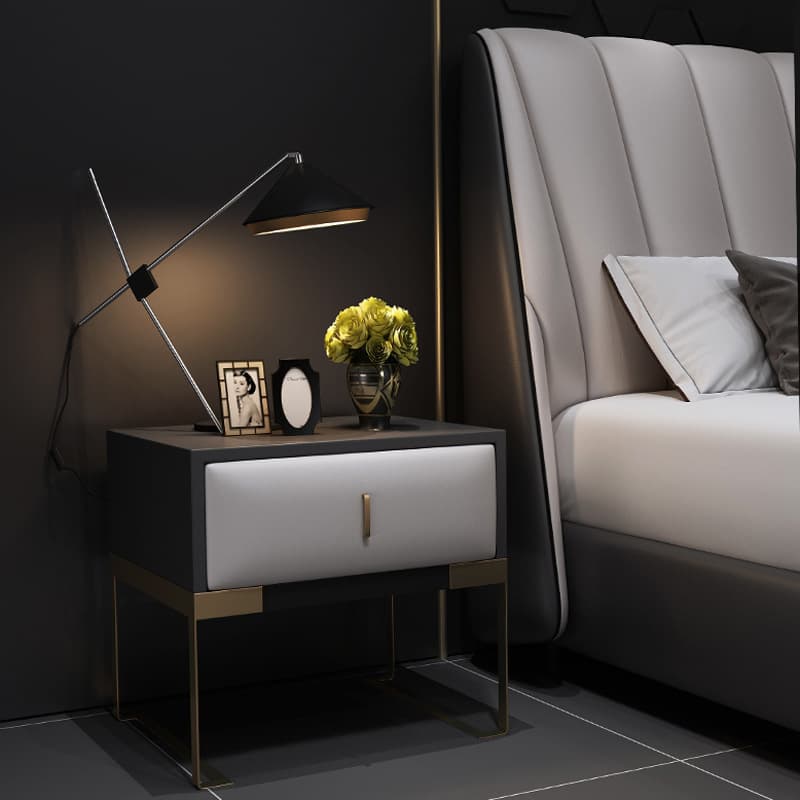 Italian leather bed master bedroom leather art double bed puff bed Nordic bedroom large bed high box bed full leather solid wood bed 3