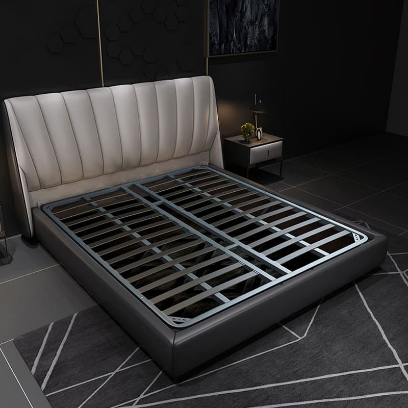 Italian leather bed master bedroom leather art double bed puff bed Nordic bedroom large bed high box bed full leather solid wood bed 4