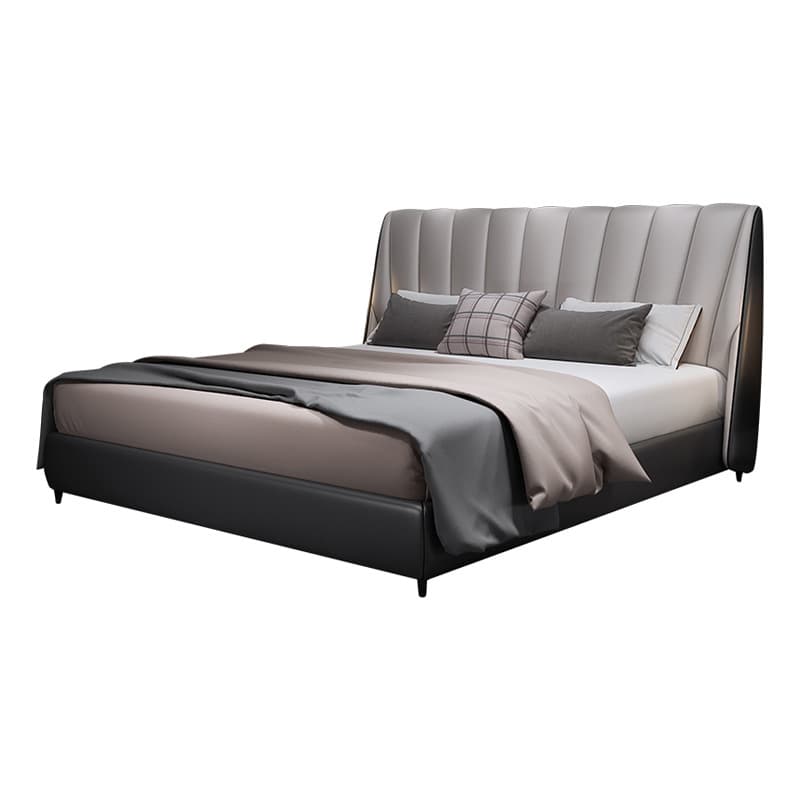 Italian leather bed master bedroom leather art double bed puff bed Nordic bedroom large bed high box bed full leather solid wood bed 5