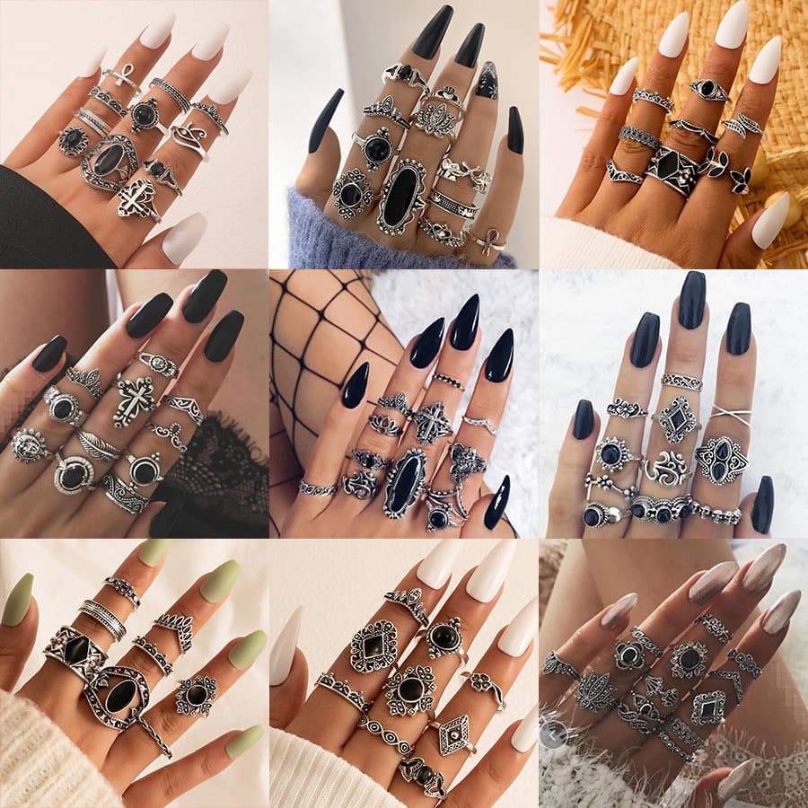 (Cross-border trading), fashionable retro black ring with stone solar-powered, set, European style, with gem 1