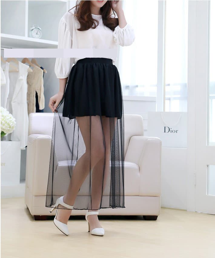 Women's Sexy Sheer Bandage Dress Solid Color Mesh Skirt 2