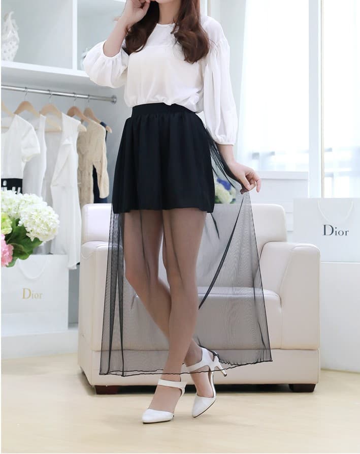 Women's Sexy Sheer Bandage Dress Solid Color Mesh Skirt 3
