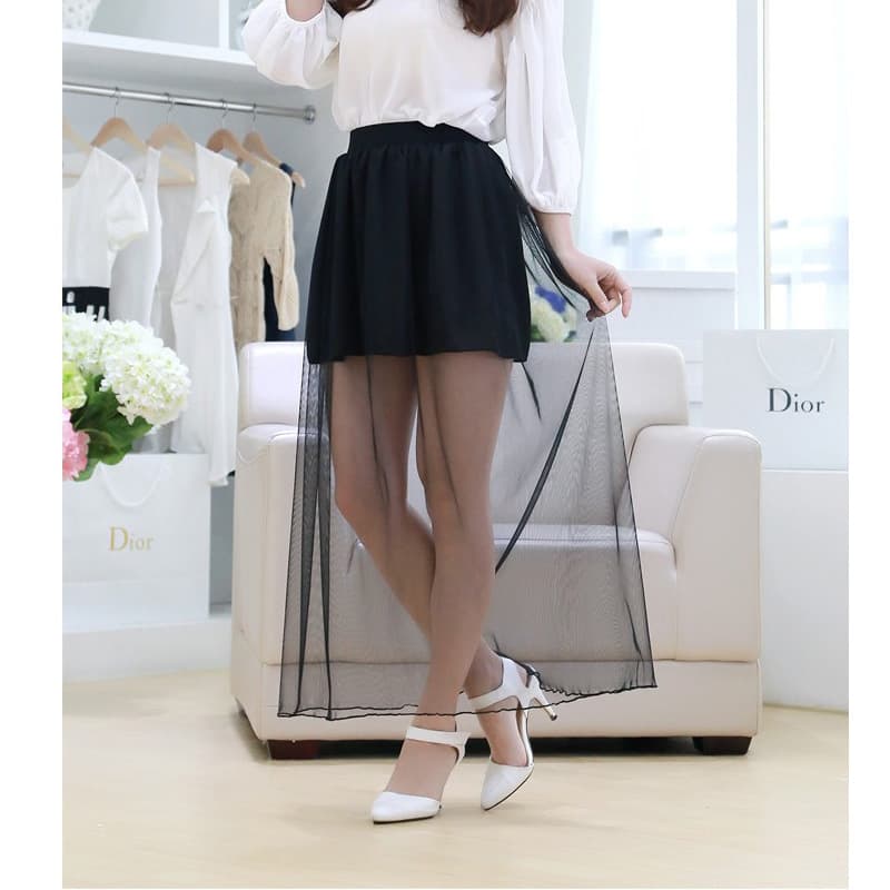 Women's Sexy Sheer Bandage Dress Solid Color Mesh Skirt 4