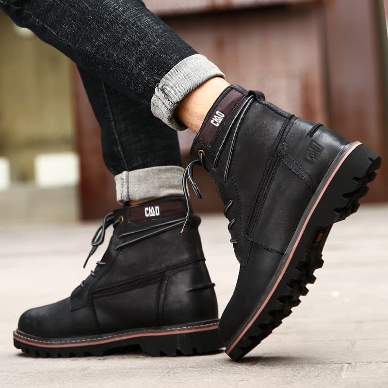 Martens, demi-season leather retro boots English style, plus size 3