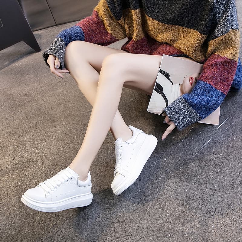 Casual white sneakers flat, shoes, spring 2026 model, genuine leather, plus size, sizes 41–43 2