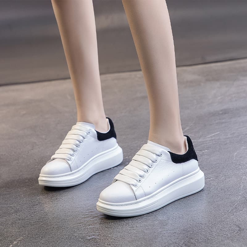 Casual white sneakers flat, shoes, spring 2026 model, genuine leather, plus size, sizes 41–43 3