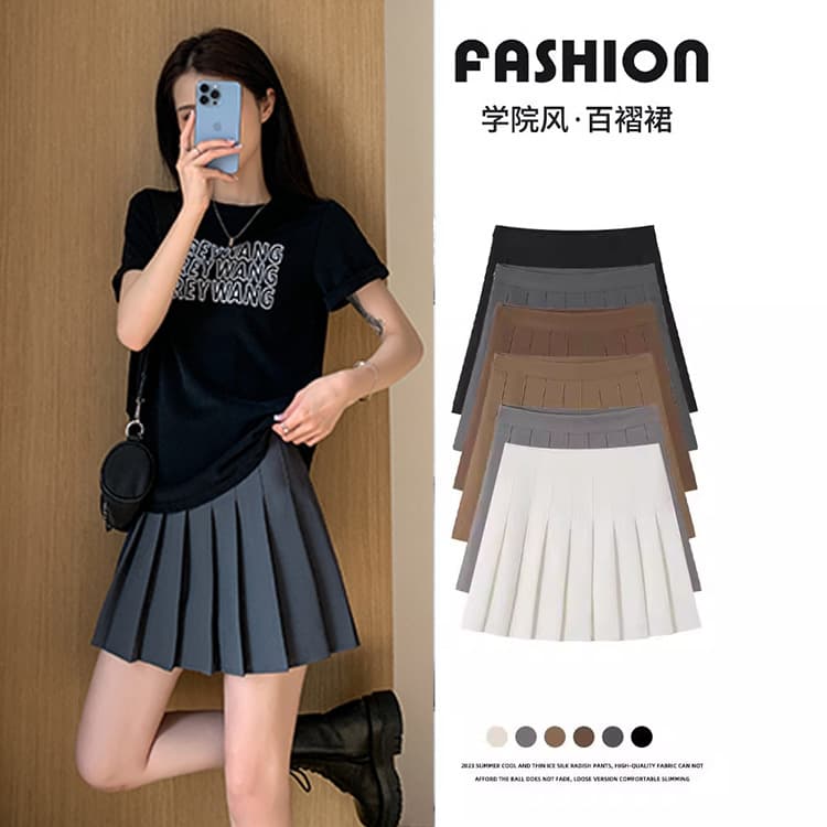 White Japanese fitted summer mini-skirt, student pleated skirt, high waist, A-line