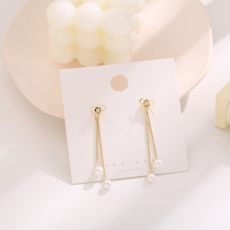 Universal earrings with bow from pearl, silver 925 sample 4