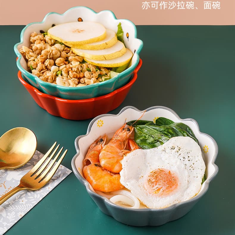 Creative Japanese -style Fanghua Fruit Salad Flower Bowl Ceramic Bowl INS Cute Breakfast Snack dishes home tableware 1
